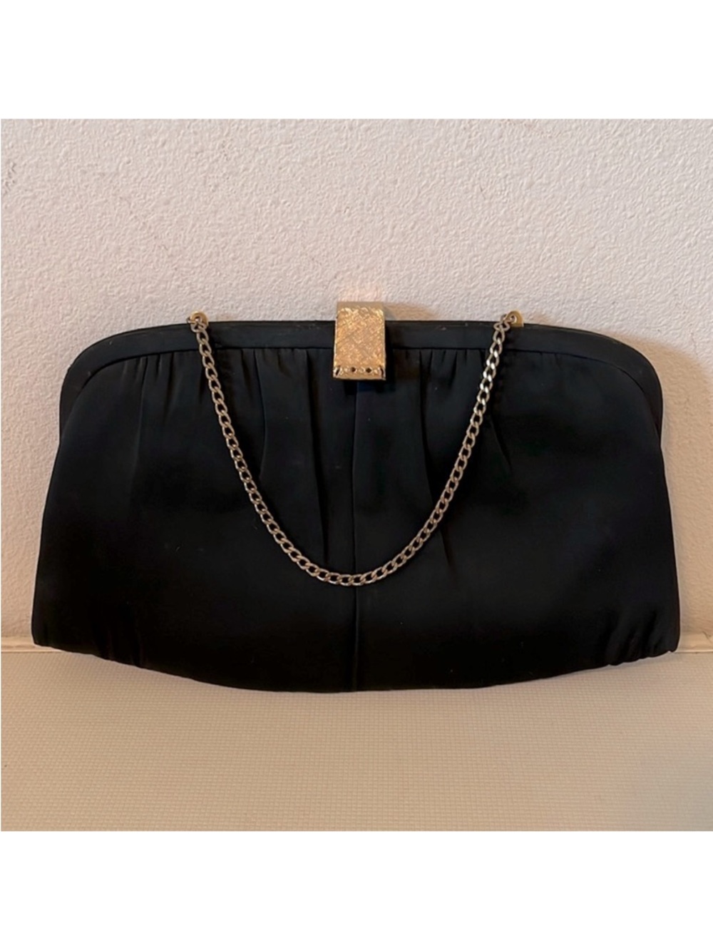 Vintage After Five Black Satin Clutch Evening Bag